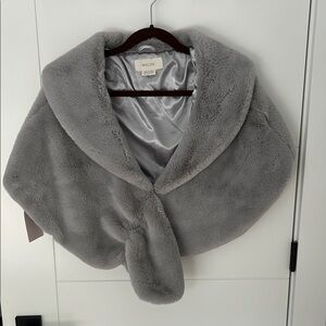 BHLDN Gray Faux Fur Cape with Plush Shawl Collar
